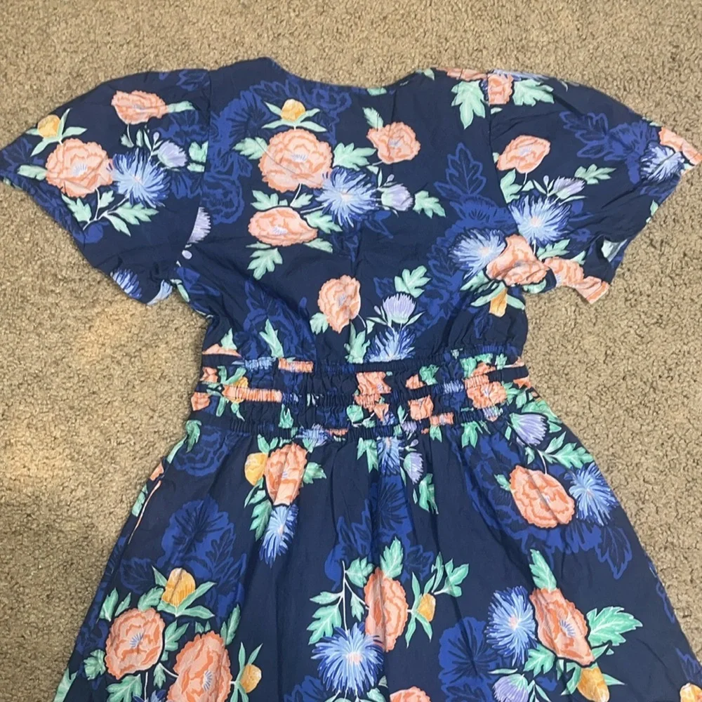 Anthropologie Maeve Somerset Maxi Dress Short Sleeve Tier A-Line Navy Floral XS‎